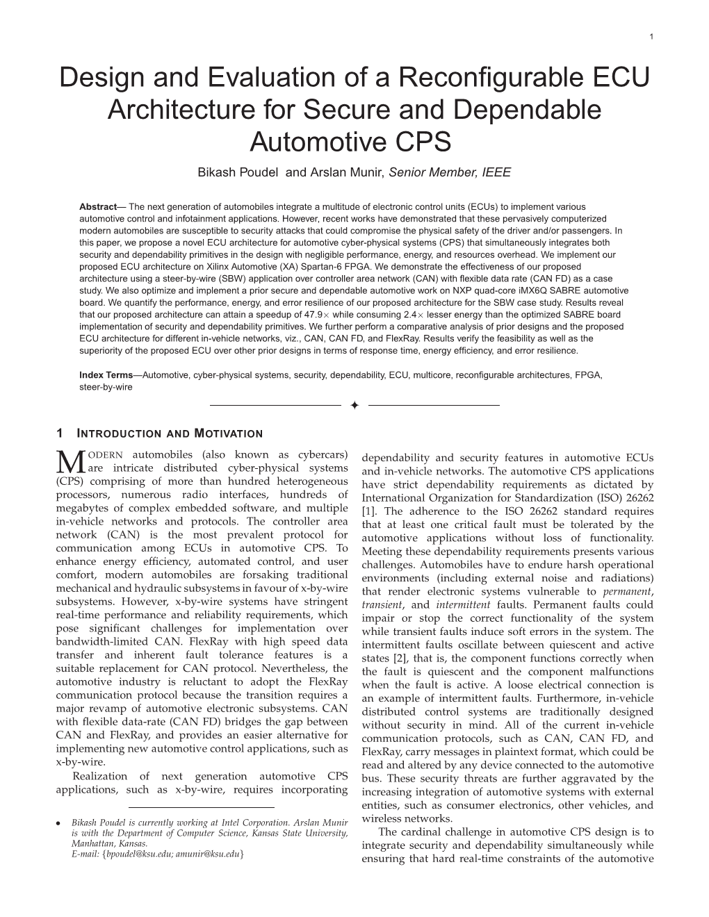 Design and Evaluation of a Reconfigurable ECU Architecture