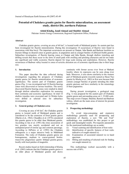 Potential of Chakdara Granite Gneiss for Fluorite Mineralization, an Assessment Study, District Dir, Northern Pakistan