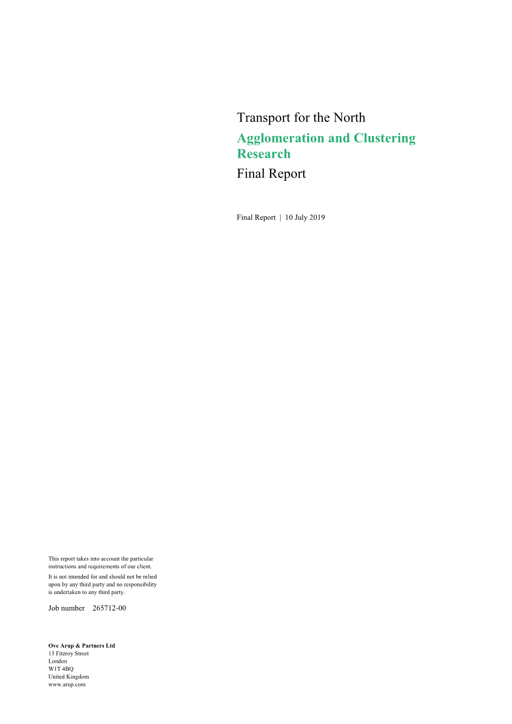 Transport for the North Agglomeration and Clustering Research Final Report
