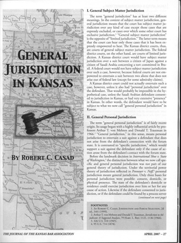I. General Subject Matter Jurisdiction 11. General Personal Jurisdiction of Wa~Hington