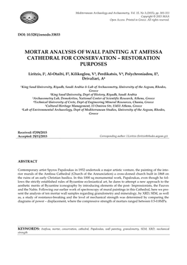 Mortar Analysis of Wall Painting at Amfissa Cathedral for Conservation – Restoration Purposes
