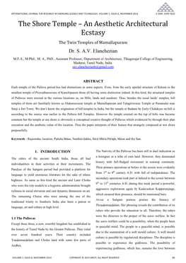 The Shore Temple – an Aesthetic Architectural Ecstasy the Twin Temples of Mamallapuram Dr