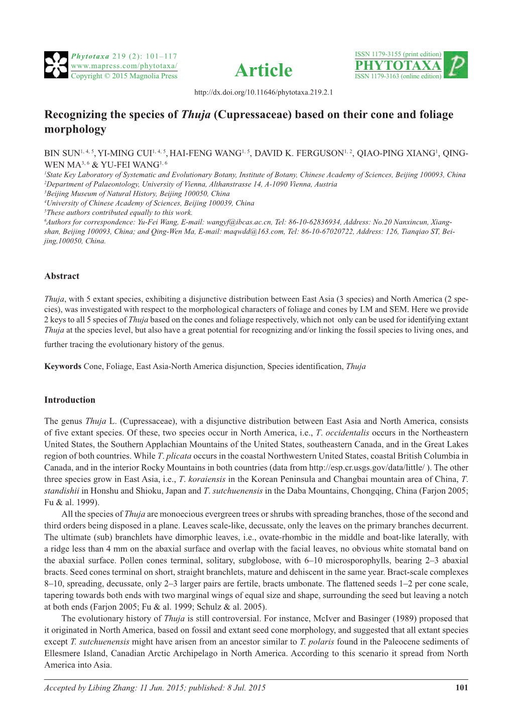 Recognizing the Species of Thuja (Cupressaceae) Based on Their Cone and Foliage Morphology