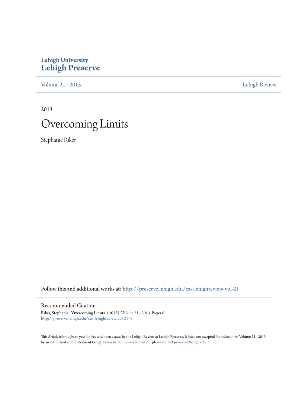 Overcoming Limits Stephanie Riker