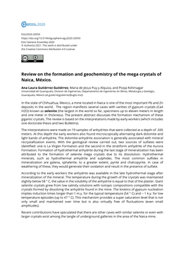 Review on the Formation and Geochemistry of the Mega Crystals of Naica, México