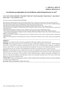 Can Thıamıne Pyrophosphate Prevent Desflurane Induced Hepatotoxıcıty in Rats?1