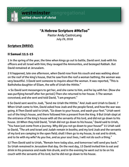 “A Hebrew Scripture #Metoo” Pastor Andy Castrolang July 29, 2018