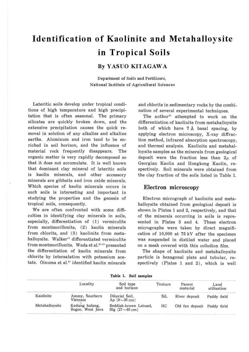 Identification of Kaolinite and Metahalloysite in Tropical Soils