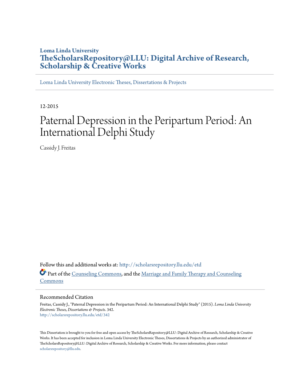 Paternal Depression in the Peripartum Period: an International Delphi Study Cassidy J