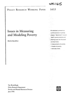 Issues in Measuring and Modeling Poverty