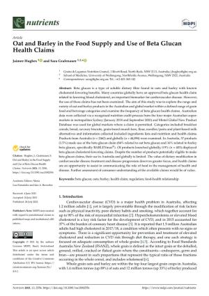 Oat and Barley in the Food Supply and Use of Beta Glucan Health Claims