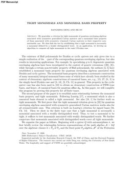 Tight Monomials and the Monomial Basis Property