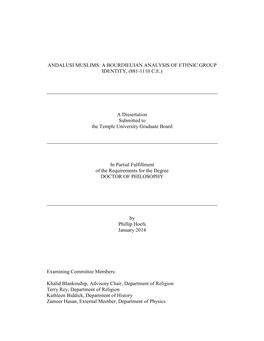 Andalusi Muslims: a Bourdieuian Analysis of Ethnic Group Identity, (881-1110 C.E.)