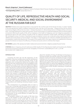 Quality of Life, Reproductive Health and Social Security: Medical and Social Environment at the Russian Far East