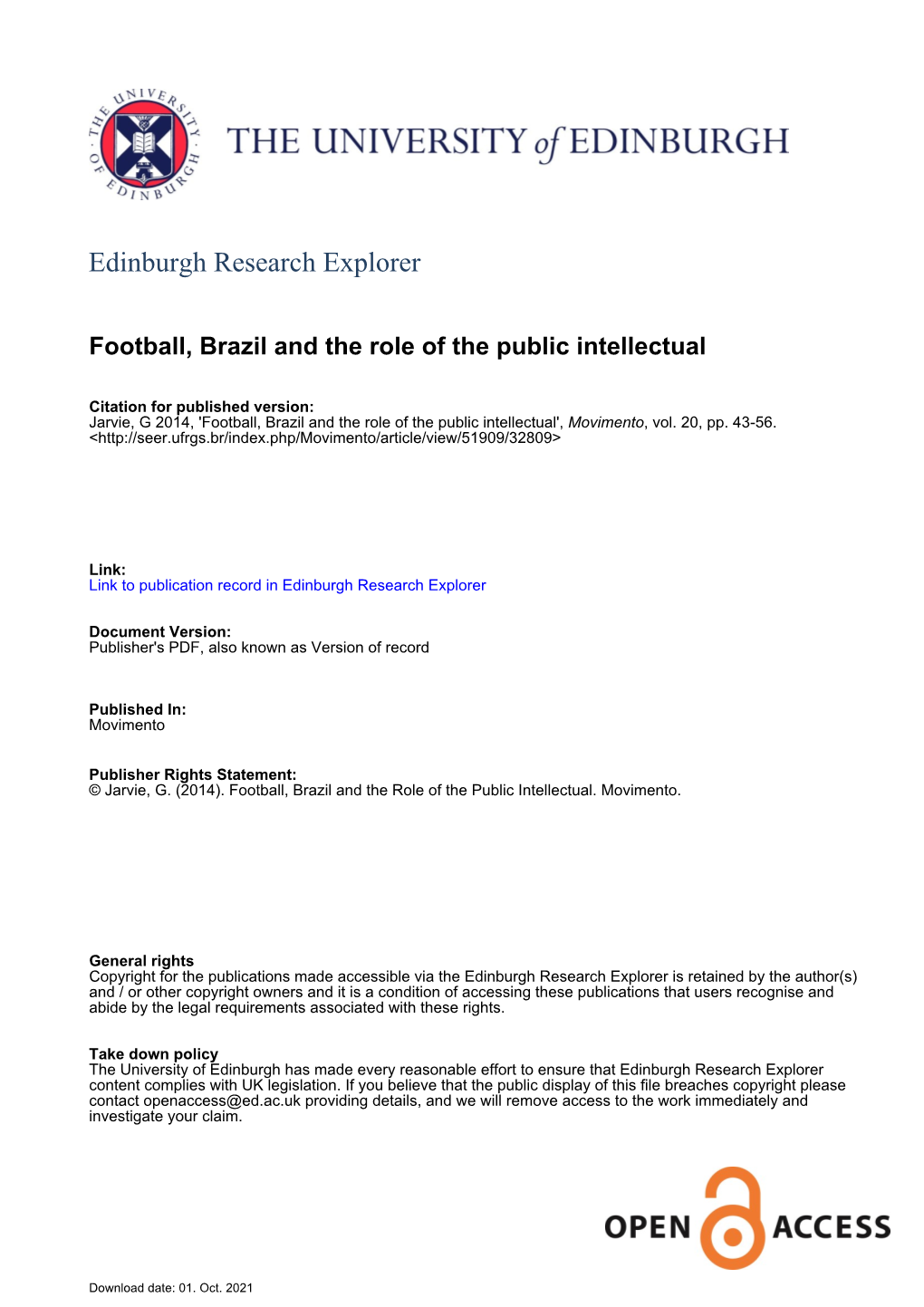 Football, Brazil and the Role of the Public Intellectual