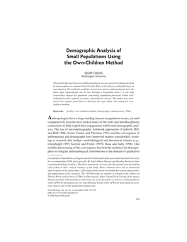Demographic Analysis of Small Populations Using the Own-Children Method