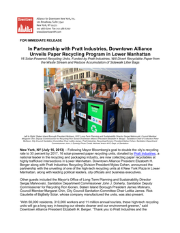In Partnership with Pratt Industries, Downtown Alliance Unveils Paper
