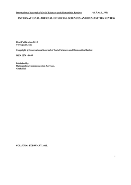 International Journal of Social Sciences and Humanities Reviews Vol.5 No.1, 2015