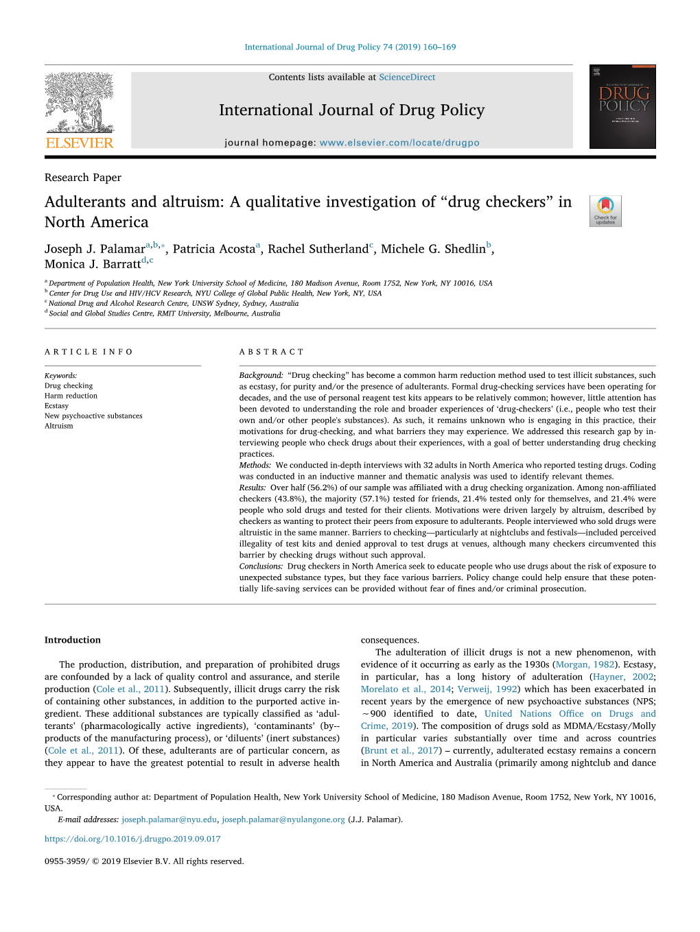 Adulterants and Altruism a Qualitative Investigation of “Drug Checkers”