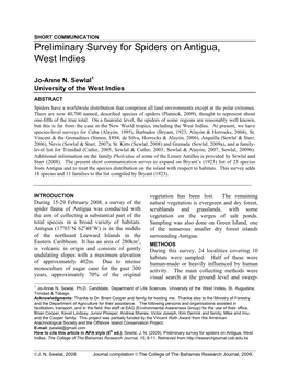 Preliminary Survey for Spiders on Antigua, West Indies