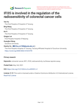 IFI35 Is Involved in the Regulation of the Radiosensitivity of Colorectal Cancer Cells