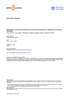 Homoserine and Quorum‐Sensing Acyl Homoserine Lactones As Alternative Sources of Threonine
