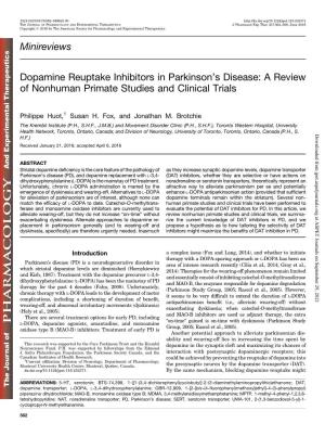 Dopamine Reuptake Inhibitors in Parkinson's Disease