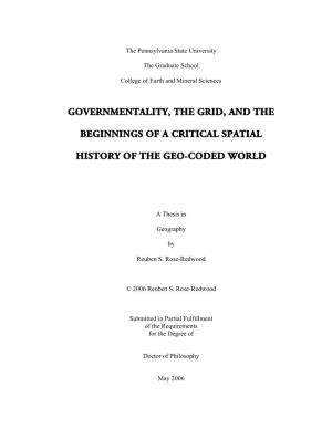 Governmentality, the Grid, and the Beginnings of a Critical Spatial History of the Geo-Coded World”
