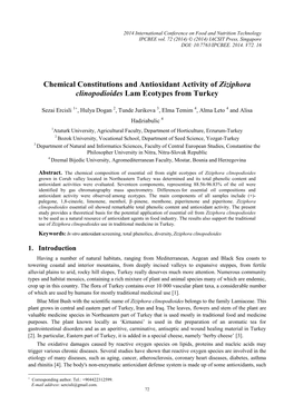 Chemical Constitutions and Antioxidant Activity of Ziziphora Clinopodioides Lam Ecotypes from Turkey