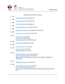 150 Oldest Active Golf Clubs in Canada 1. 1873: Royal Montreal Golf Club, Montreal, QC 2