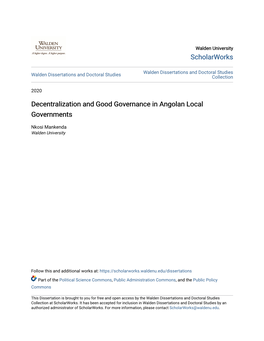 Decentralization and Good Governance in Angolan Local Governments