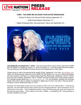 Cher – the Here We Go Again Tour Dates Announced