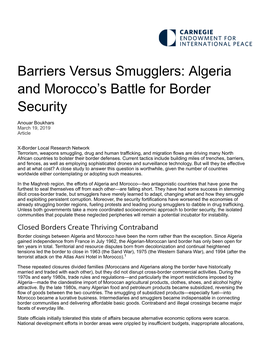 Barriers Versus Smugglers: Algeria and Morocco's Battle for Border