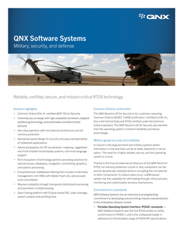 QNX Software Systems Military, Security, and Defense