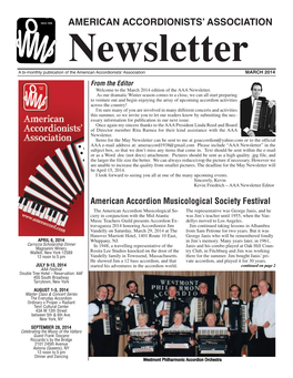MARCH 2014 from the Editor Welcome to the March 2014 Edition of the AAA Newsletter