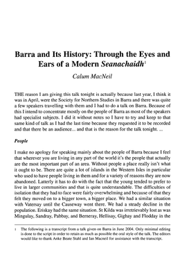 Barra and Its History: Through the Eyes and Ears of a Modern Seanachaidh 1 Calum Macneil