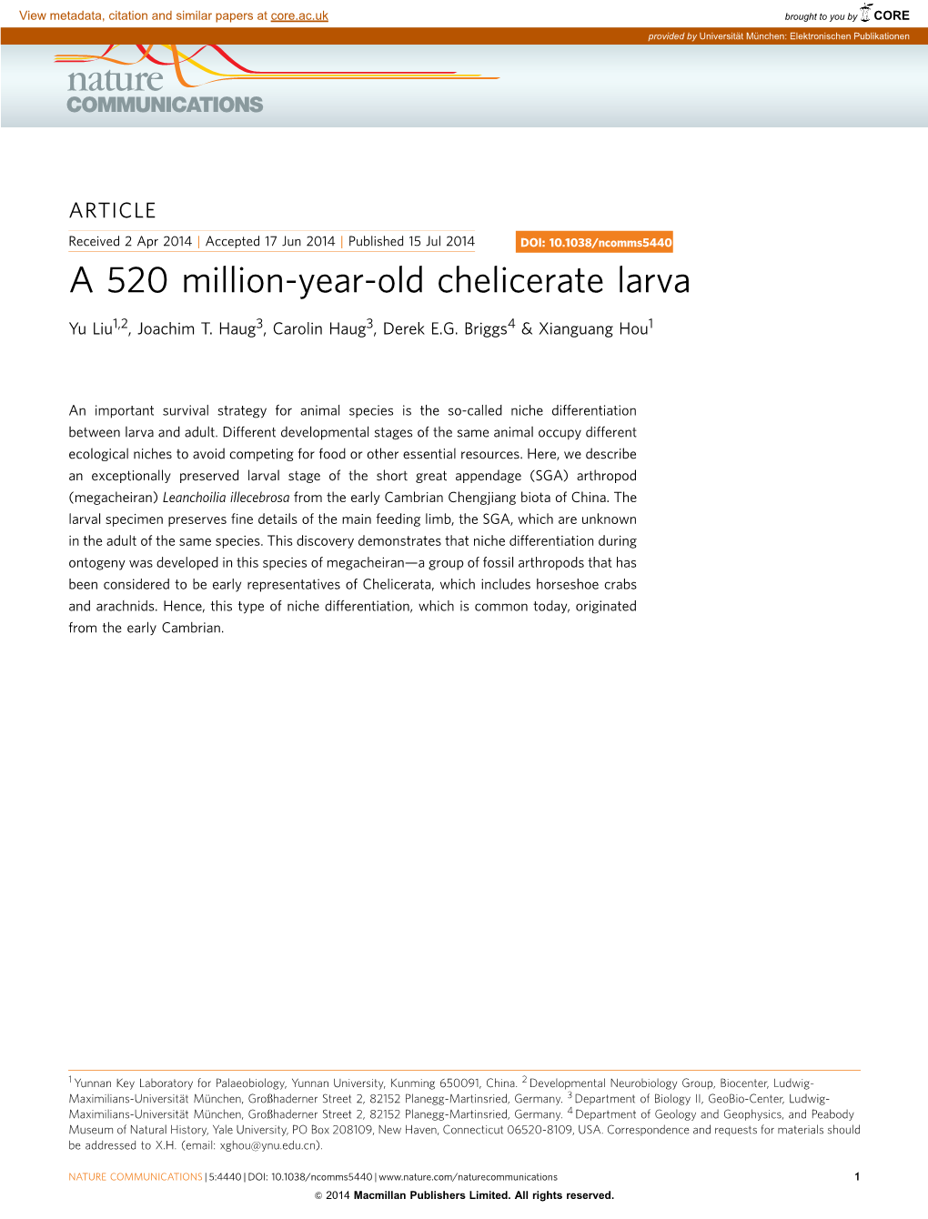 A 520 Million-Year-Old Chelicerate Larva