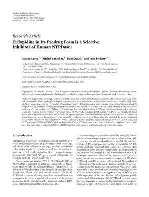 Ticlopidine in Its Prodrug Form Is a Selective Inhibitor of Human Ntpdase1