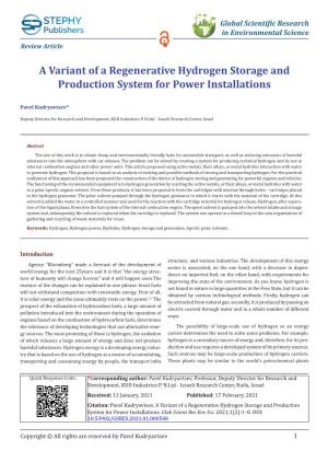 A Variant of a Regenerative Hydrogen Storage and Production System for Power Installations