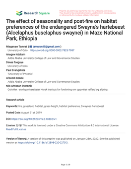 The Effect of Seasonality and Post-Fire on Habitat Preferences of The