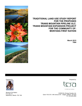 Traditional Land Use Study Report for the Proposed Trans Mountain Pipeline Ulc