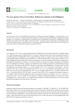 Two New Species of Ixora (Ixoroideae, Rubiaceae) Endemic to the Philippines