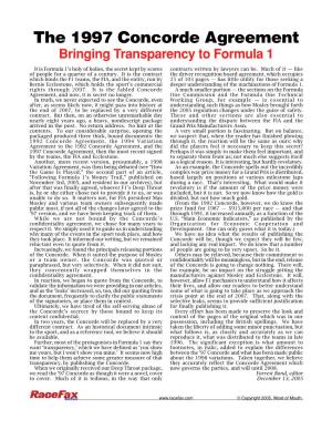 The 1997 Concorde Agreement Bringing Transparency to Formula 1