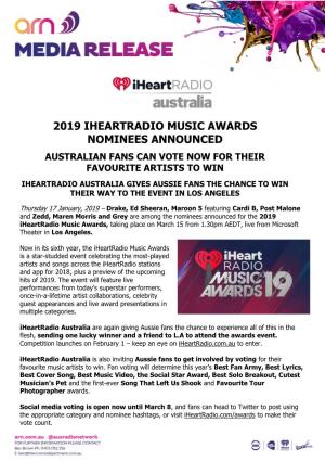 2019 Iheartradio Music Awards Nominees Announced
