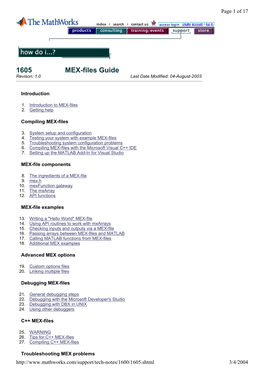 1605 MEX-Files Guide Revison: 1.0 Last Date Modified: 04-August-2003