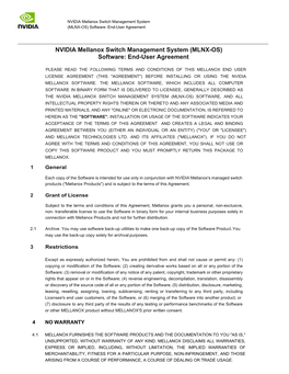 NVIDIA Mellanox Switch Management System (MLNX-OS) Software: End-User Agreement