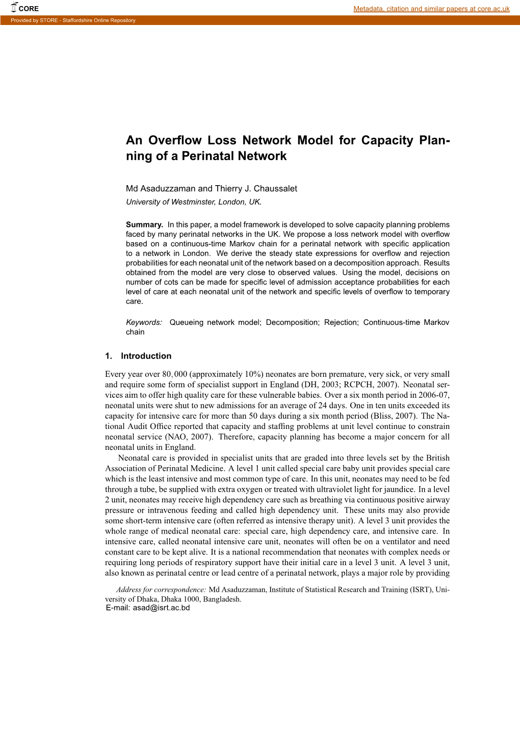 An Overflow Loss Network Model for Capacity Plan