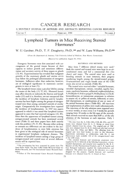 CANCE R RESEARCH Lymphoid Tumors in Mice Receiving Steroid