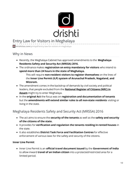 Entry Law for Visitors in Meghalaya