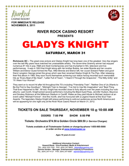 Gladys Knight Saturday, March 31